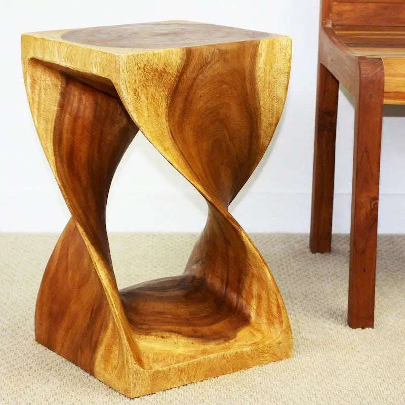 Sgabello a torsione in legno originale Haussmann 12 X 12 X 20 pollici olio di quercia alto - 12 x 12 x 20