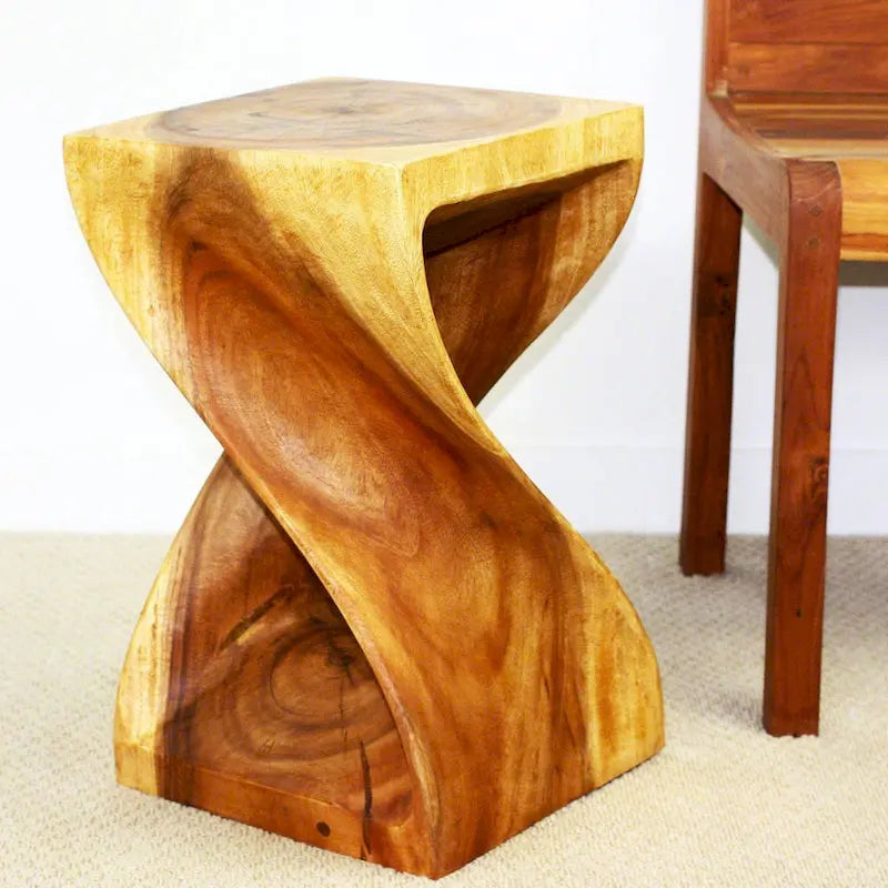 Sgabello a torsione in legno originale Haussmann 12 X 12 X 20 pollici olio di quercia alto - 12 x 12 x 20