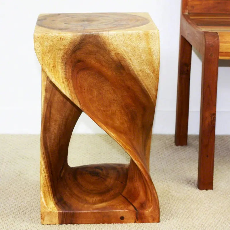 Sgabello a torsione in legno originale Haussmann 12 X 12 X 20 pollici olio di quercia alto - 12 x 12 x 20