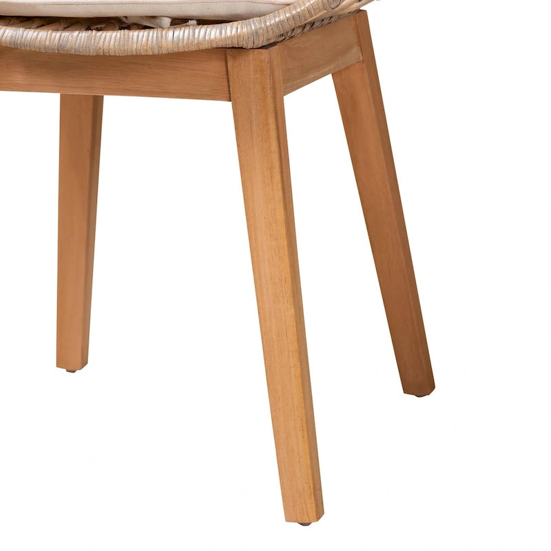 Set di 2 sedie da pranzo Ballerina in rattan lavato grigio e legno con finitura marrone naturale, stile bohémien moderno