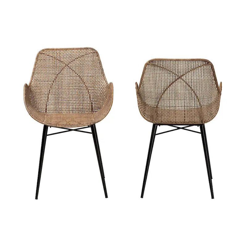 Set di 2 sedie da pranzo Ballerina in rattan lavato grigio e legno con finitura marrone naturale, stile bohémien moderno