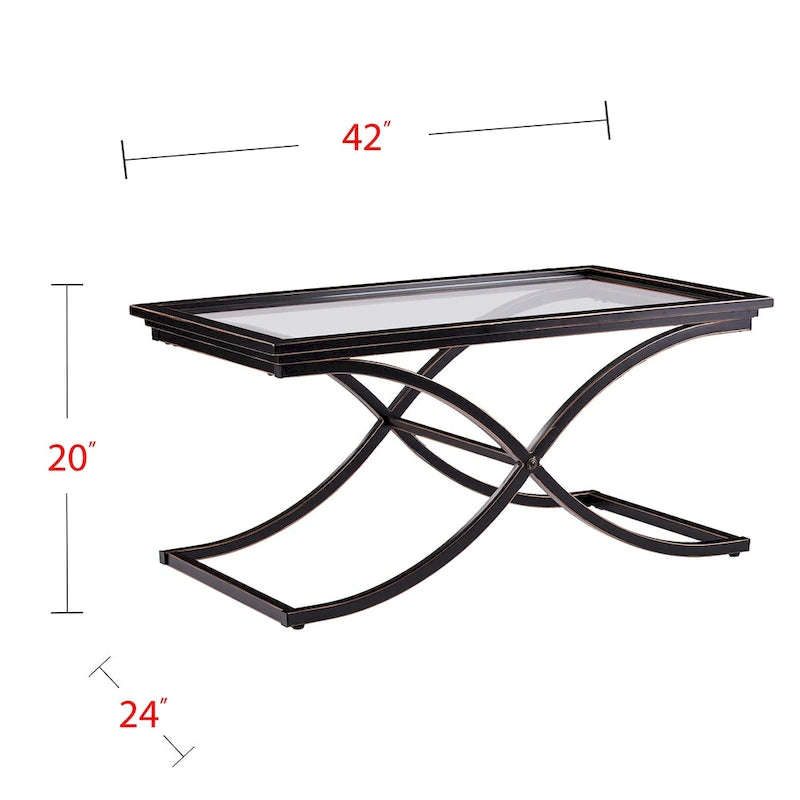 Tavolino da Salotto Glam SEI Furniture Bugleweed in Metallo Nero/Rame Invecchiato e Vetro Temperato