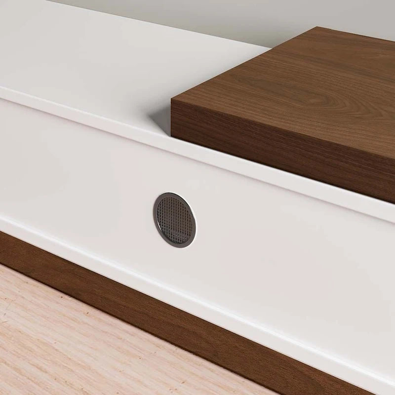 Mobile TV moderno allungabile bianco, mobile consolle multimediale in legno massello per TV fino a 100 pollici con 3 cassetti, completamente assemblato, impiallacciatura in noce
