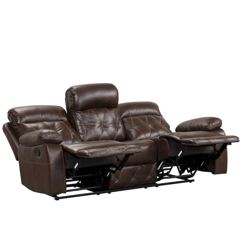 Divano Reclinabile in Pelle Traspirante Owen Brown con Cuciture a Diamante