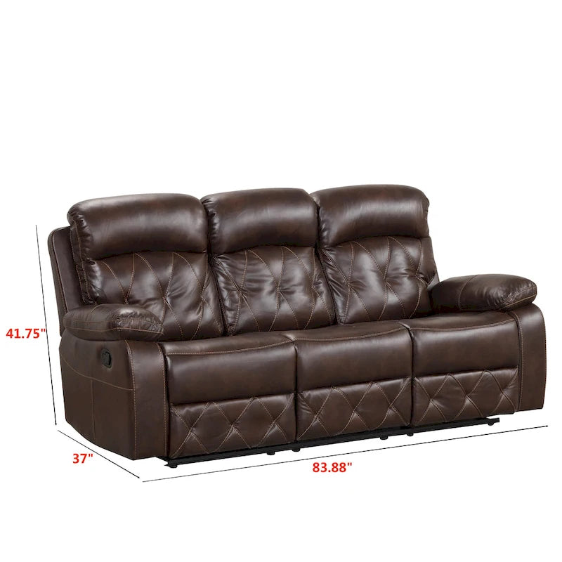 Divano Reclinabile in Pelle Traspirante Owen Brown con Cuciture a Diamante