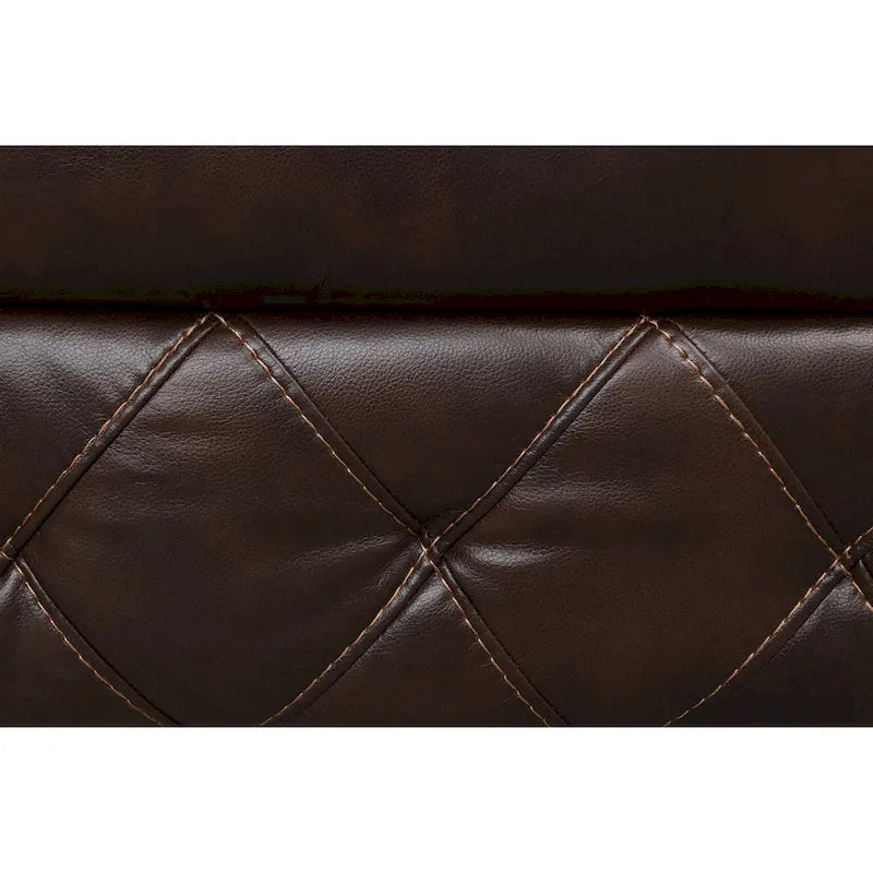 Divano Reclinabile in Pelle Traspirante Owen Brown con Cuciture a Diamante