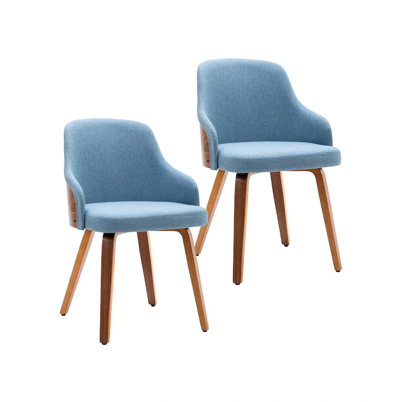 Porthos Home Hye Set di 2 sedie da pranzo, rivestimento in tessuto, gambe in legno curvato