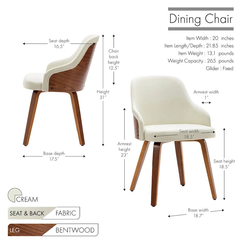 Porthos Home Hye Set di 2 sedie da pranzo, rivestimento in tessuto, gambe in legno curvato