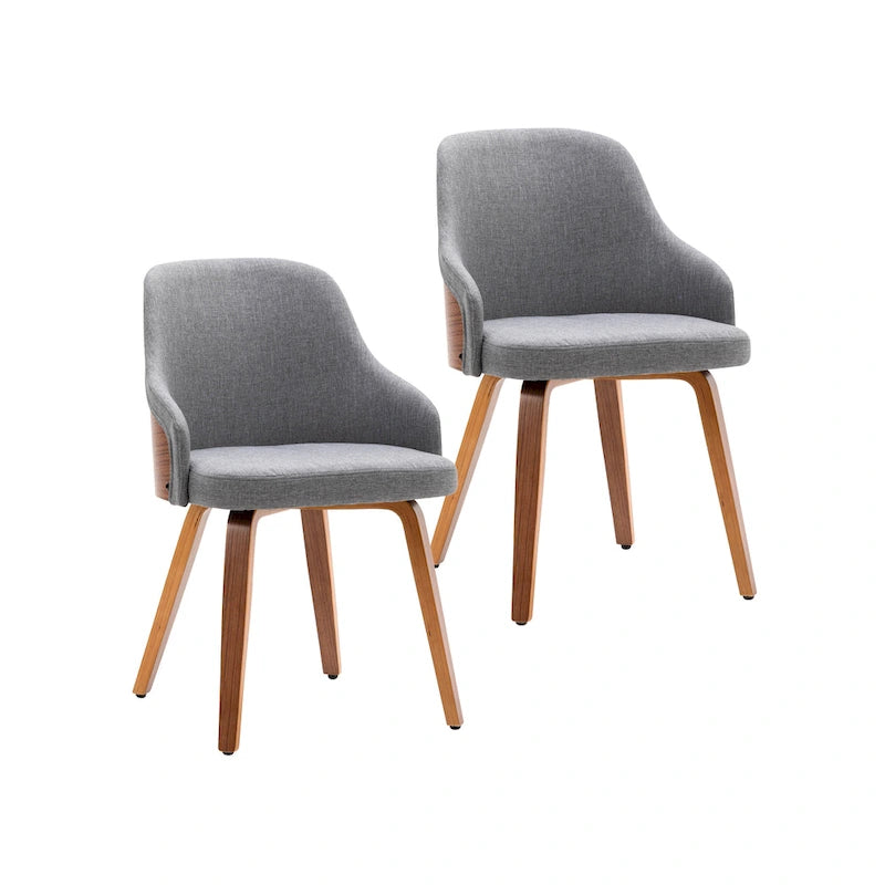 Porthos Home Hye Set di 2 sedie da pranzo, rivestimento in tessuto, gambe in legno curvato