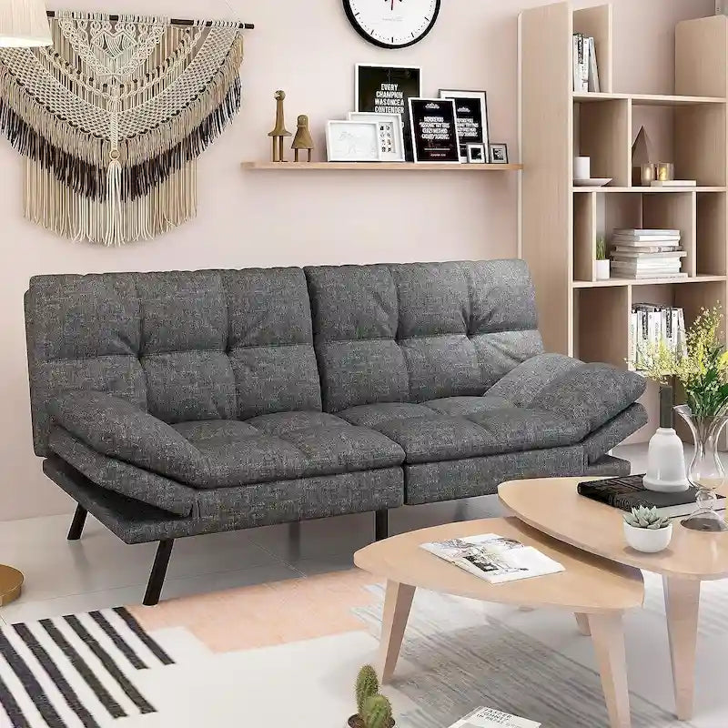 Divano Letto Futon, Divano Pieghevole in Memory Foam Convertibile per Due Posti Letto con Braccioli Regolabili per Piccoli Spazi