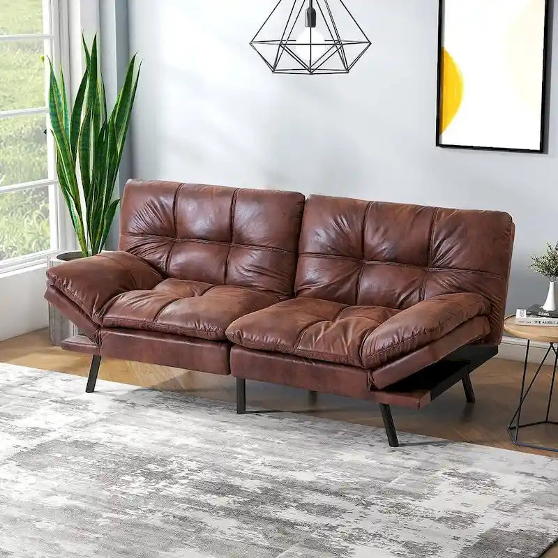 Divano Letto Futon, Divano Pieghevole in Memory Foam Convertibile per Due Posti Letto con Braccioli Regolabili per Piccoli Spazi