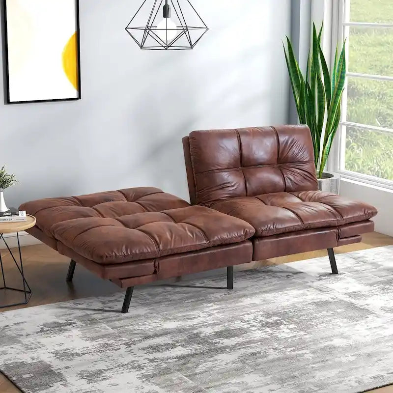 Divano Letto Futon, Divano Pieghevole in Memory Foam Convertibile per Due Posti Letto con Braccioli Regolabili per Piccoli Spazi