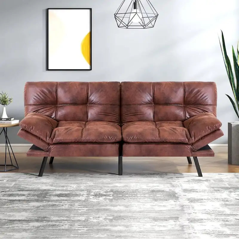 Divano Letto Futon, Divano Pieghevole in Memory Foam Convertibile per Due Posti Letto con Braccioli Regolabili per Piccoli Spazi
