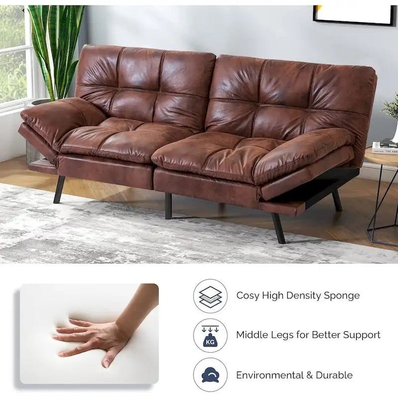 Divano Letto Futon, Divano Pieghevole in Memory Foam Convertibile per Due Posti Letto con Braccioli Regolabili per Piccoli Spazi