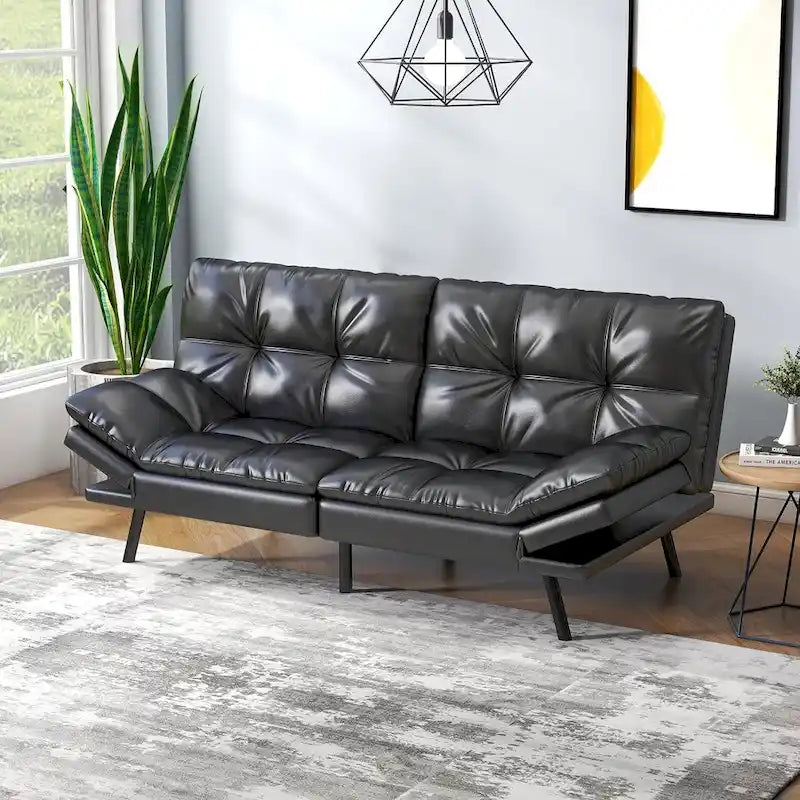 Divano Letto Futon, Divano Pieghevole in Memory Foam Convertibile per Due Posti Letto con Braccioli Regolabili per Piccoli Spazi