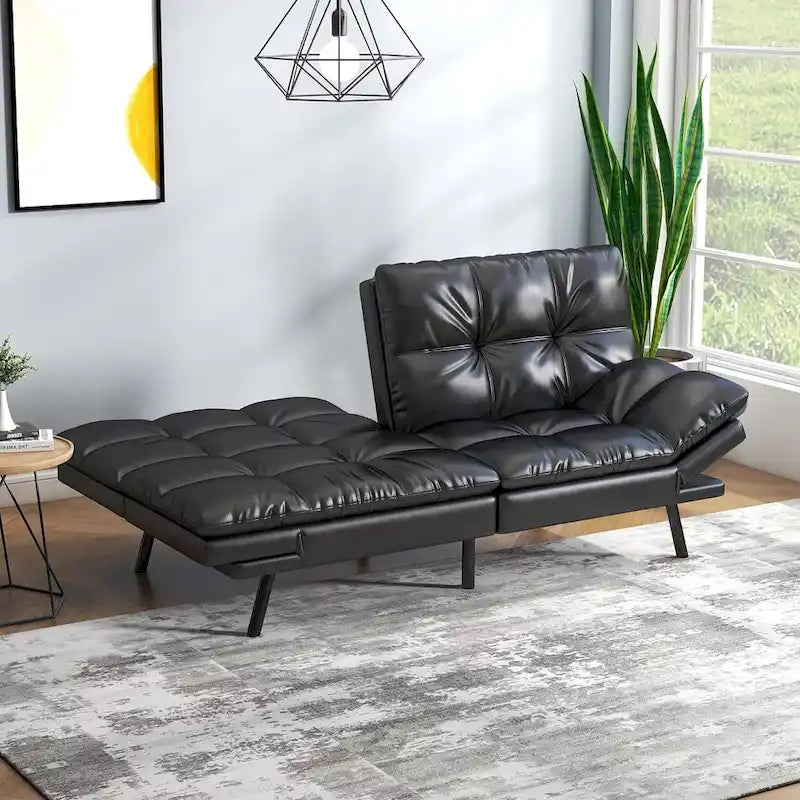 Divano Letto Futon, Divano Pieghevole in Memory Foam Convertibile per Due Posti Letto con Braccioli Regolabili per Piccoli Spazi