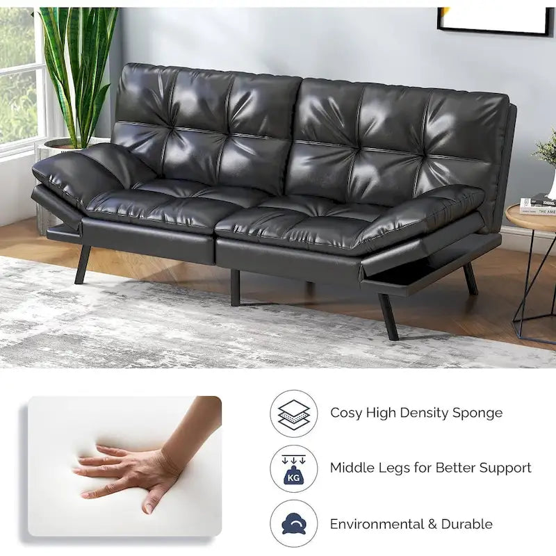 Divano Letto Futon, Divano Pieghevole in Memory Foam Convertibile per Due Posti Letto con Braccioli Regolabili per Piccoli Spazi