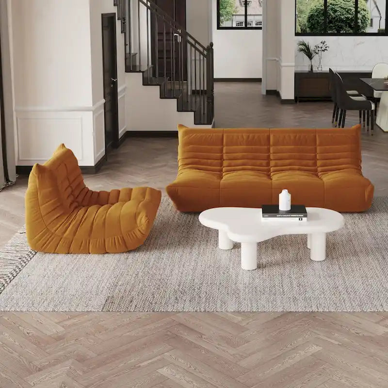 Pouf moderno, sedia a sdraio in tessuto Teddy, set divano pigro