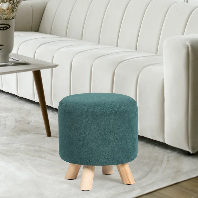Adeco Pouf Rotondo Poggiapiedi Imbottito in Tessuto