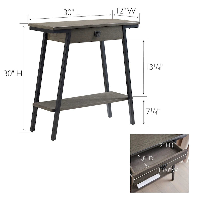 Console in legno Leick Home Empiria con cassetto e struttura in metallo