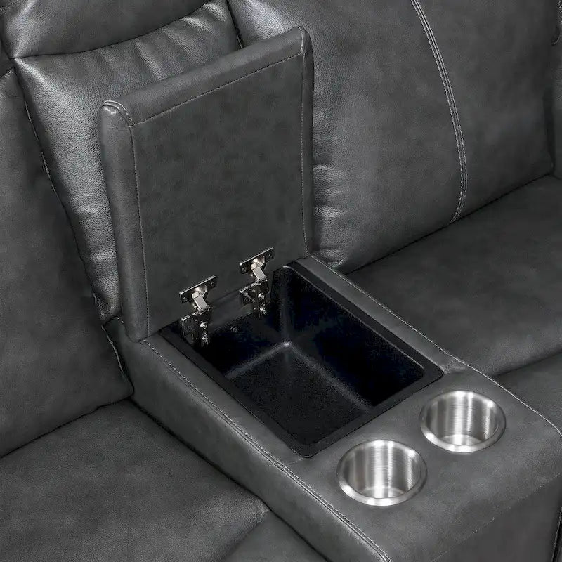 Set imbottito reclinabile in pelle pieno fiore a 3 pezzi Steve Silver Newport Power