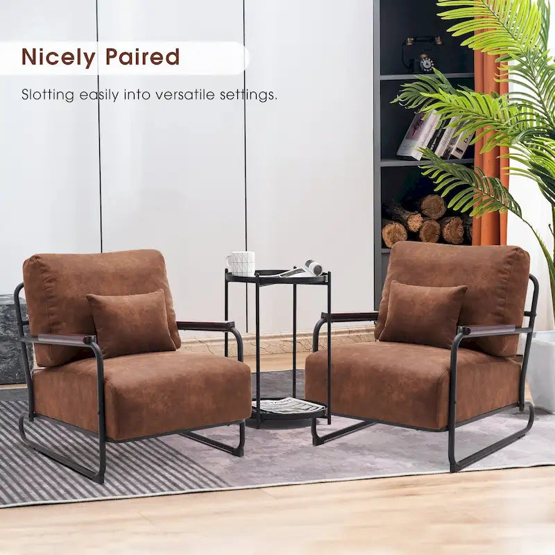 MCombo set di 2 poltrone moderne con gambe in acciaio, tessuto Leathaire HQ102