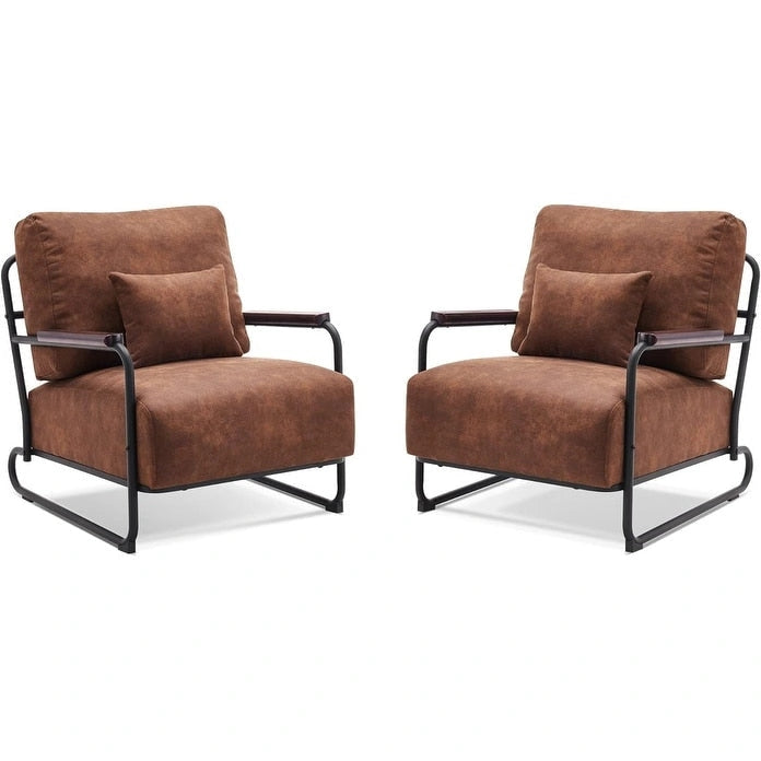 MCombo set di 2 poltrone moderne con gambe in acciaio, tessuto Leathaire HQ102