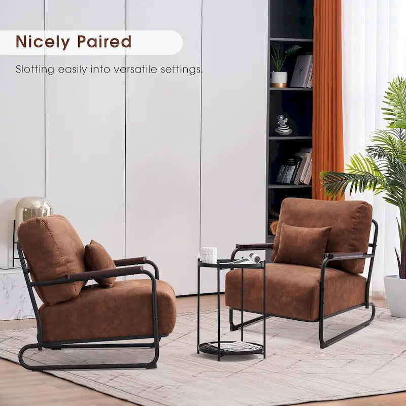 MCombo set di 2 poltrone moderne con gambe in acciaio, tessuto Leathaire HQ102