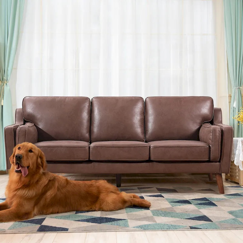 Divanetto Mid-Century in Pelle con Cuscino Imbottito da 5.9