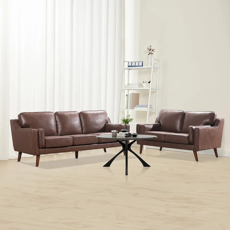 Divanetto Mid-Century in Pelle con Cuscino Imbottito da 5.9