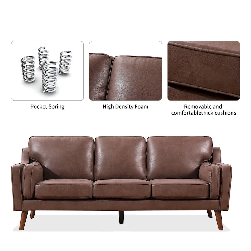Divanetto Mid-Century in Pelle con Cuscino Imbottito da 5.9