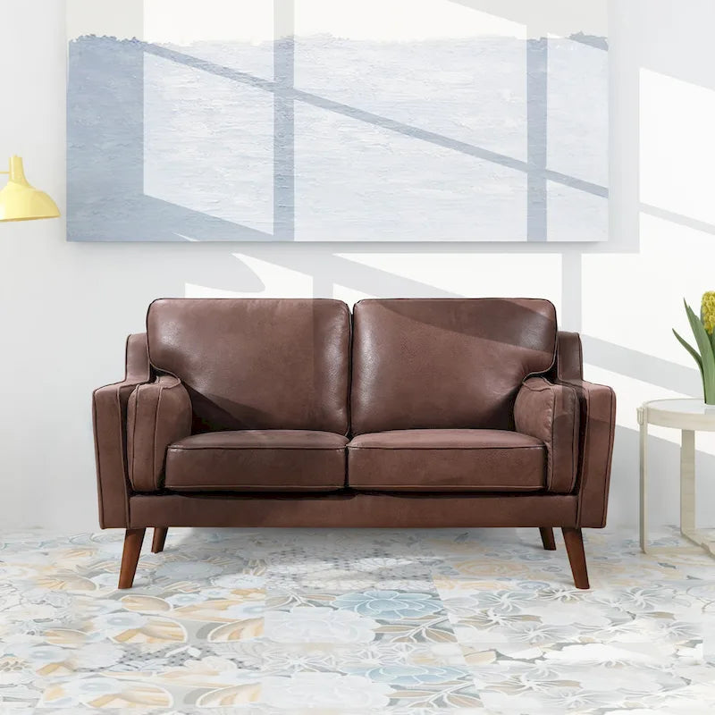 Divanetto Mid-Century in Pelle con Cuscino Imbottito da 5.9