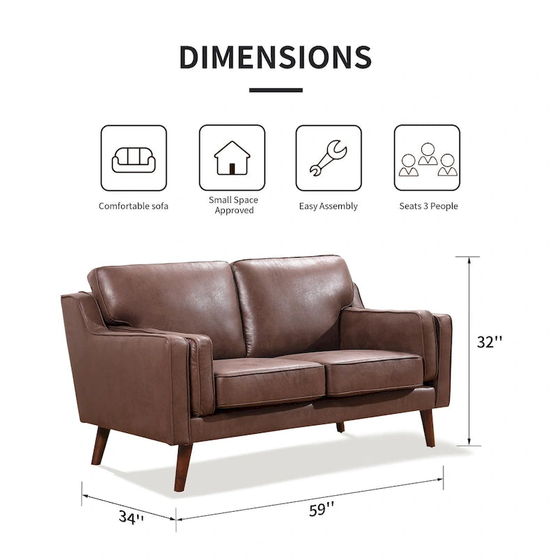 Divanetto Mid-Century in Pelle con Cuscino Imbottito da 5.9