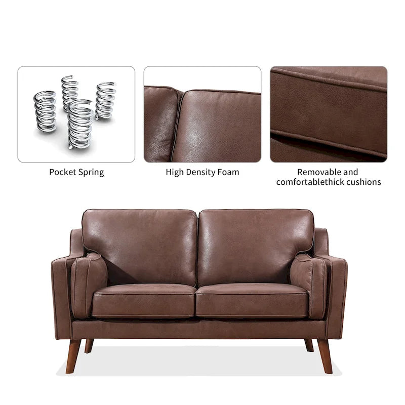 Divanetto Mid-Century in Pelle con Cuscino Imbottito da 5.9
