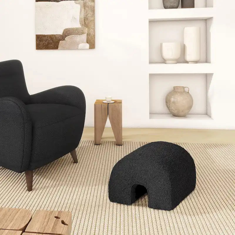 Pont 16 Boucle Faux Sherpa Rembourré Pouf Repose-Pieds Arqué