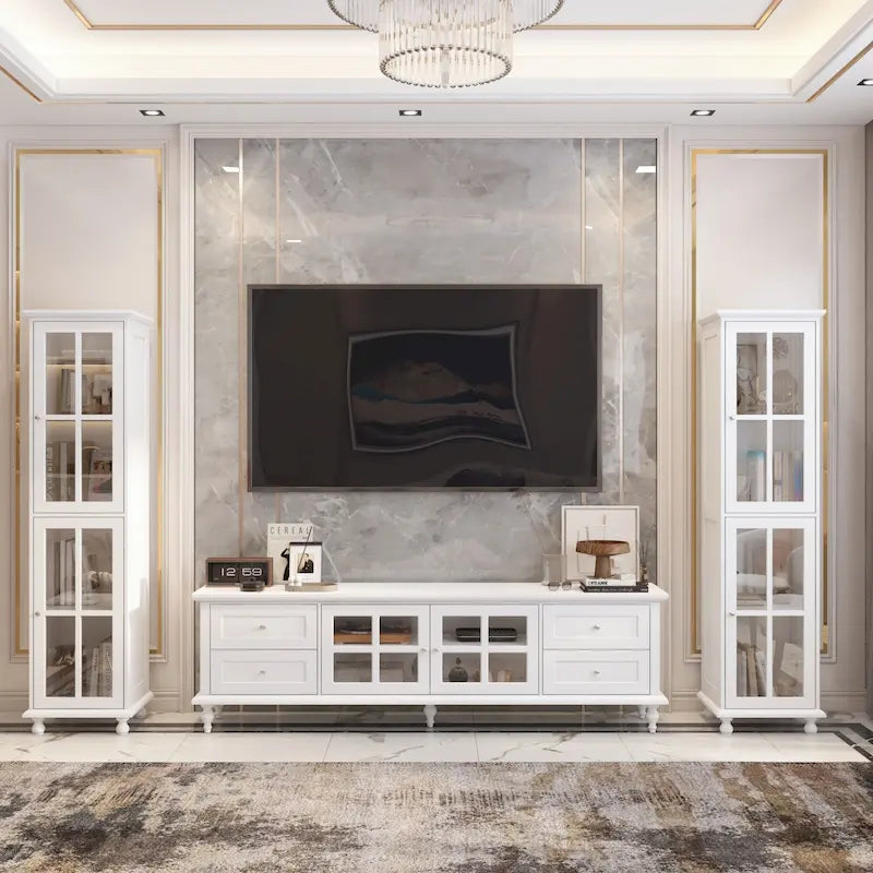 Ensemble de meubles avec rangement en verre trempé et combo meuble TV - Organisation - Meuble d'appoint+Meuble TV