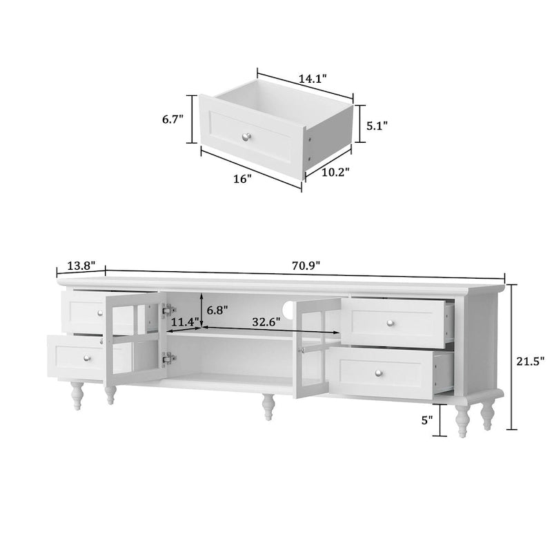 Set di mobili con vetrina in vetro temperato e combinazione porta TV - Madia laterale + Mobile TV