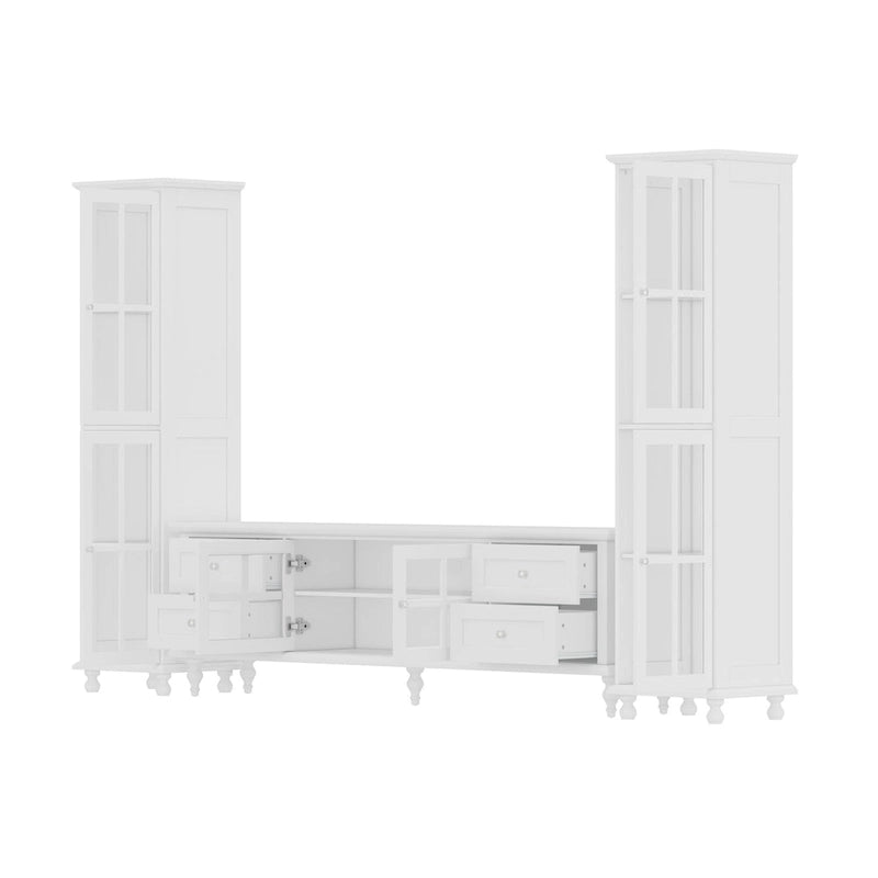 Set di mobili con vetrina in vetro temperato e combinazione porta TV - Madia laterale + Mobile TV