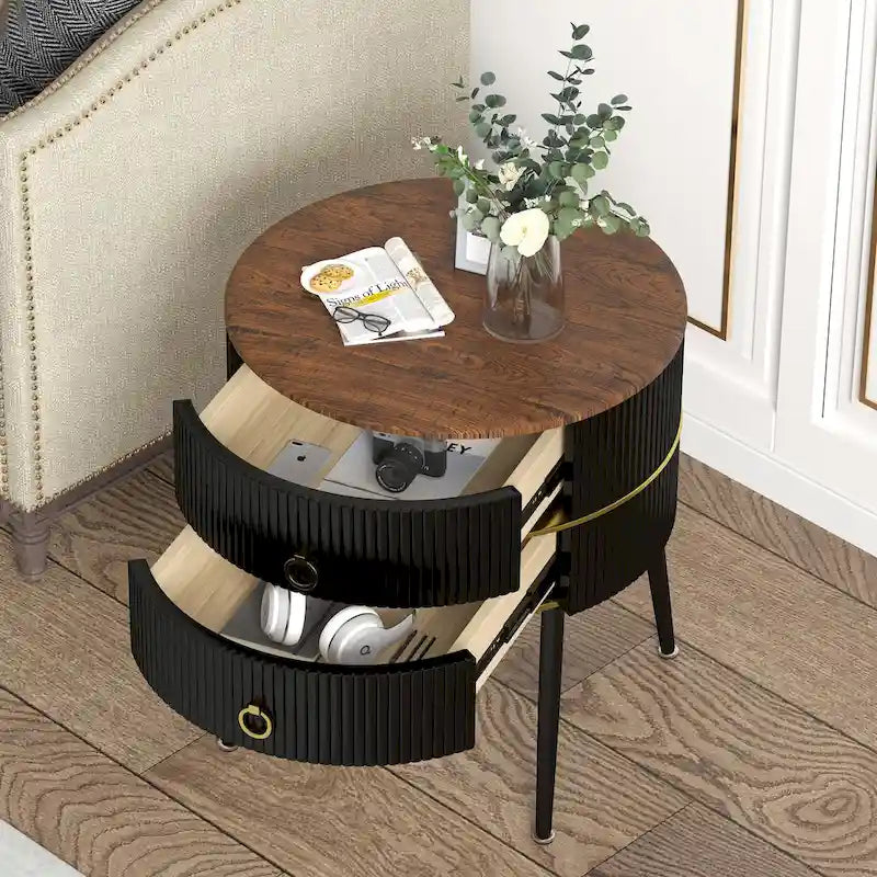 Myhozm Tavolino Tondo con Contenitore, Comodino a Botte per Soggiorno, Camera da Lete