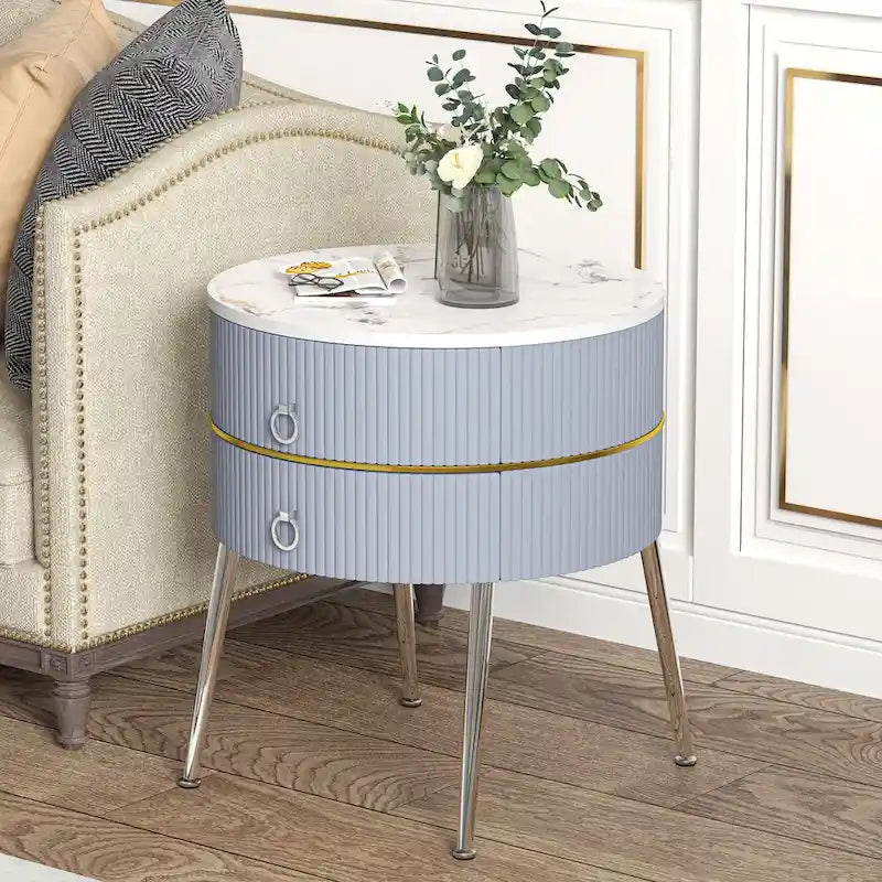 Myhozm Tavolino Tondo con Contenitore, Comodino a Botte per Soggiorno, Camera da Lete