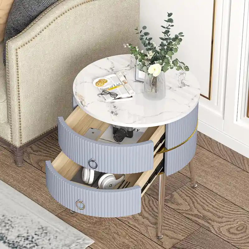 Myhozm Tavolino Tondo con Contenitore, Comodino a Botte per Soggiorno, Camera da Lete