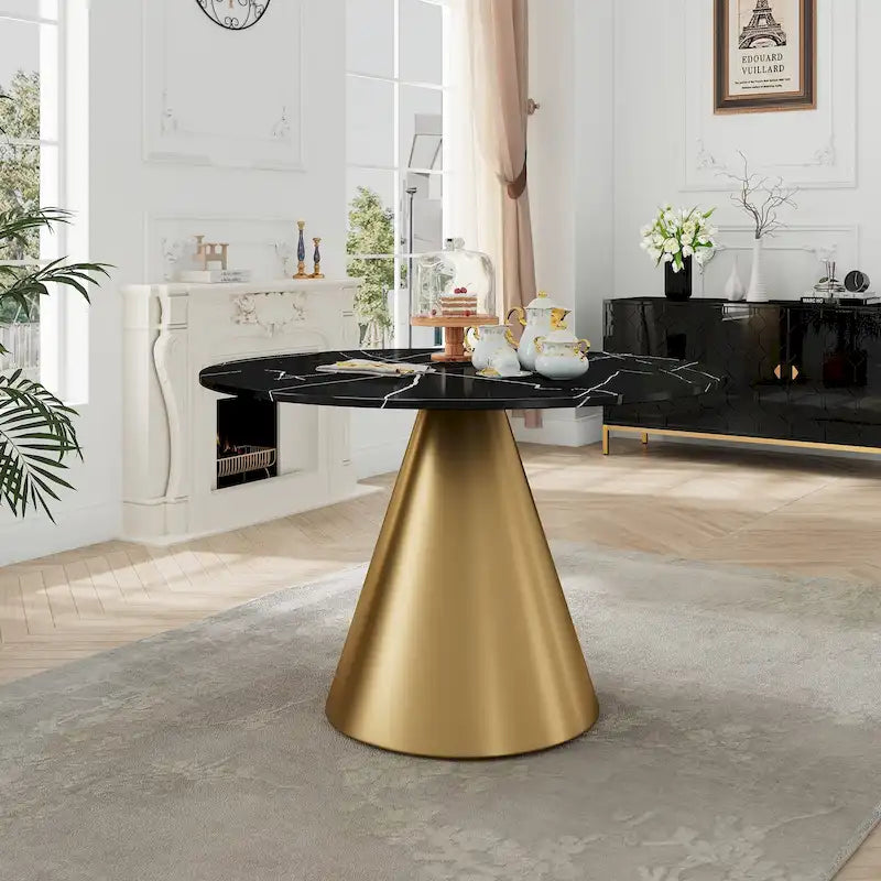 Tavolo da pranzo rotondo con piano in marmo e struttura in metallo Clihome