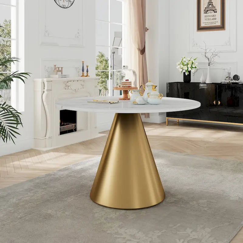Table de salle à manger ronde en marbre et métal Clihome