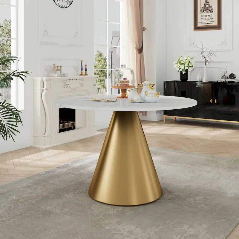 Tavolo da pranzo rotondo con piano in marmo e struttura in metallo Clihome