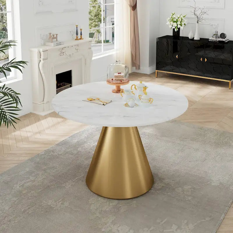 Tavolo da pranzo rotondo con piano in marmo e struttura in metallo Clihome