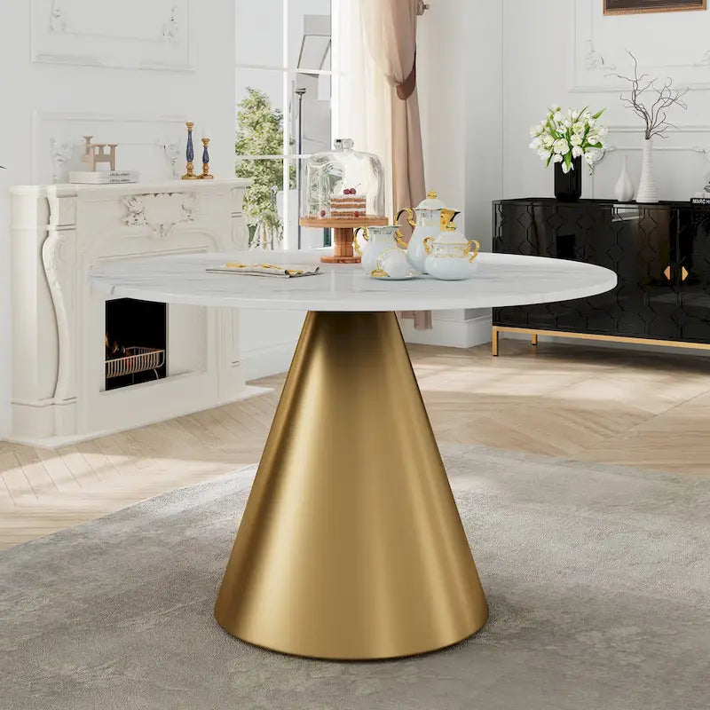 Tavolo da pranzo rotondo con piano in marmo e struttura in metallo Clihome