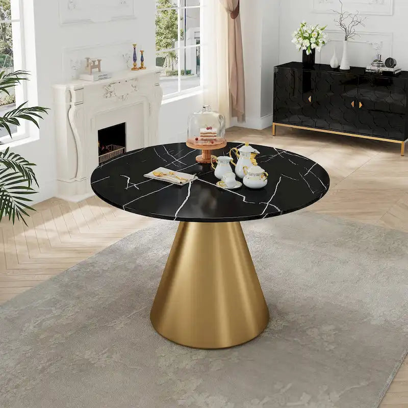 Tavolo da pranzo rotondo con piano in marmo e struttura in metallo Clihome