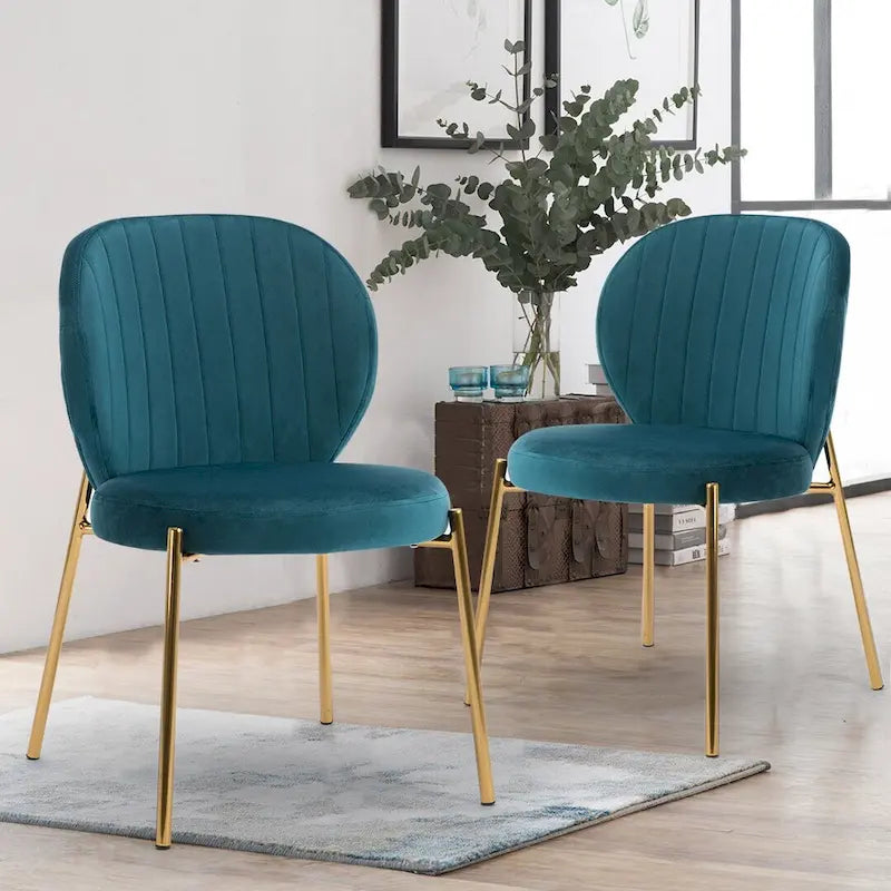 Sedie da pranzo in velluto piccole e graziose con gambe in metallo dorato, set da 2