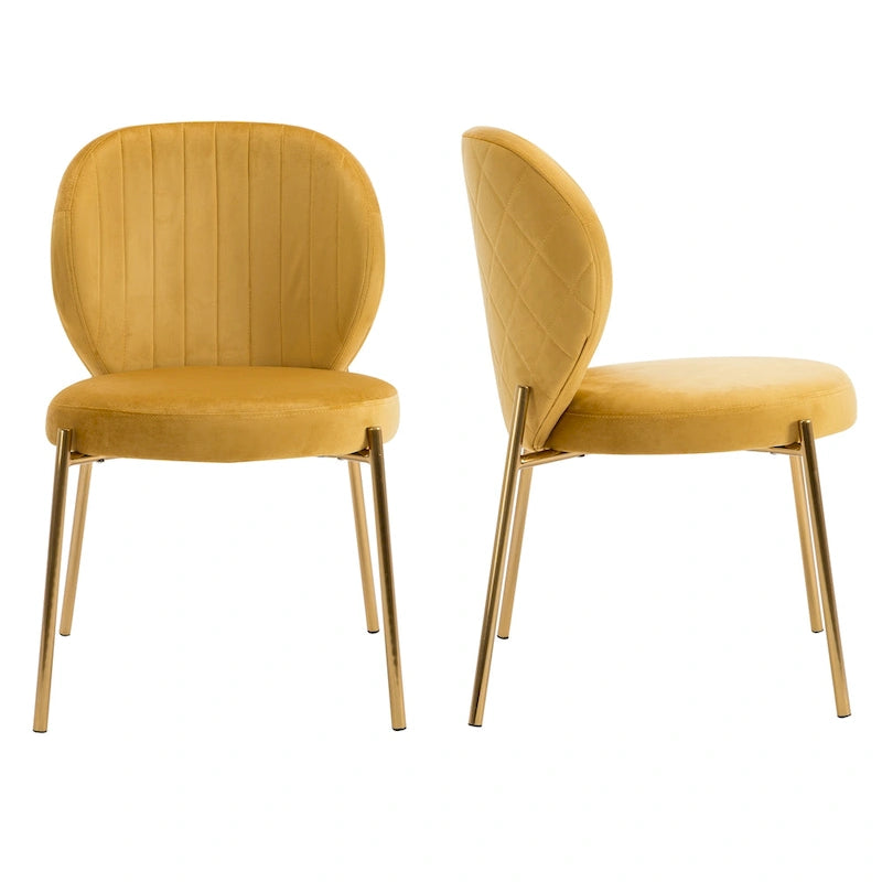 Sedie da pranzo in velluto piccole e graziose con gambe in metallo dorato, set da 2