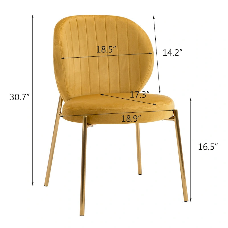 Sedie da pranzo in velluto piccole e graziose con gambe in metallo dorato, set da 2